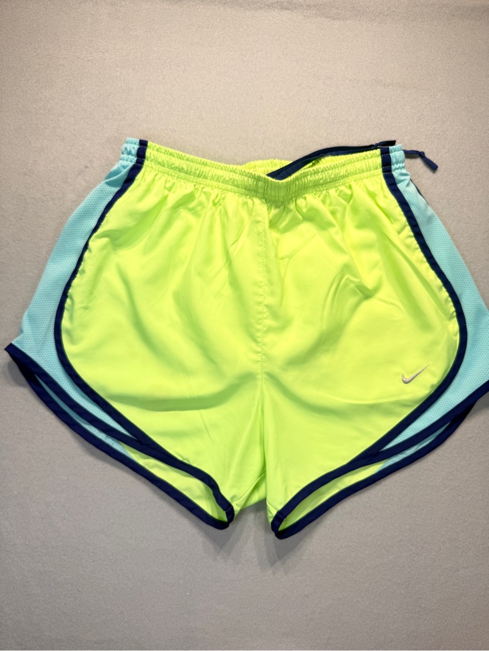 Nike Women’s Neon Yellow Athletic Shorts with Navy Trim #0112